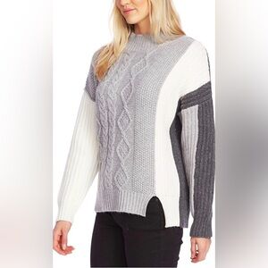 Vince Camuto | Cable Knit Colorblock Gray/White/Charcoal Sweater | M | Exc Cond